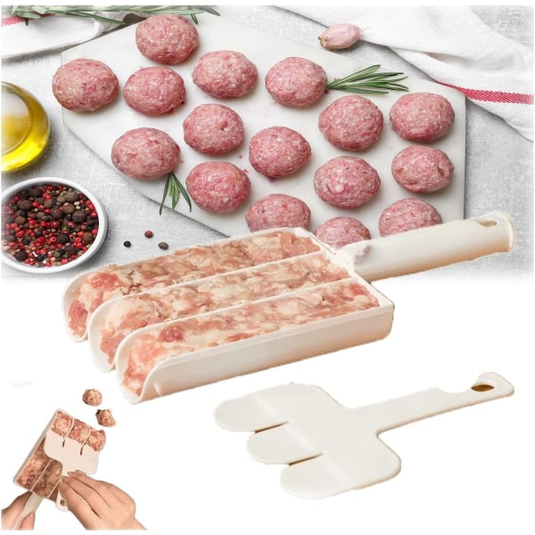 Kitchen Triple Meatball Maker Meat Baller-sked med skärspad, DIY- set, husmanskostredskap för snabb