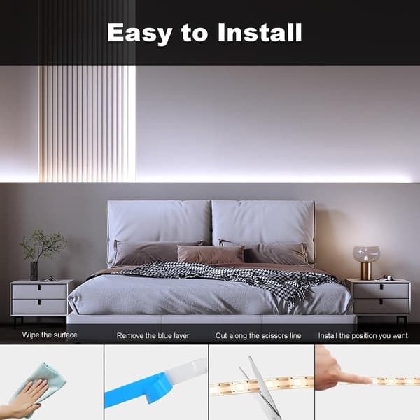 3m Batteridrevne LED-striper med fjernkontroll, 90 LED-lys Vanntette, 8 moduser, Dimbar, Klippbar (Kaldhvit)