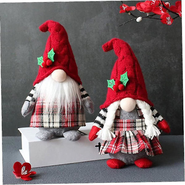 Julenisse Faceless Plush Dukke Julemand Elf Dværg Rød, Hvid 2stk