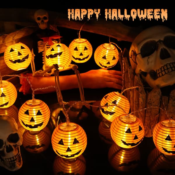 Halloween Græskar Lygte Lys, 1,5M 10 LED Orange Efterårs Dekor Fe Lys Batteridrevet Jack-O-Lantern Græskar Lys