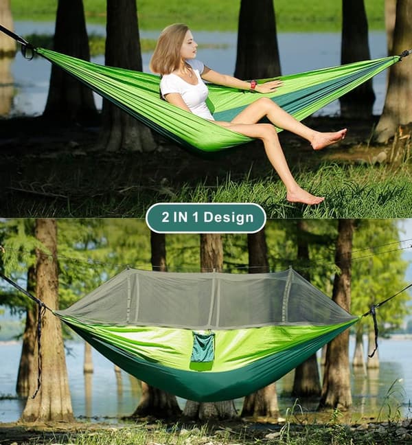 Hammock with mosquito net, green double camping hammock, mosquito