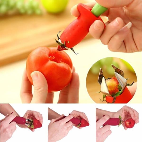 2-pack Strawberry Slicer and Huller - Stem and Leaf Remover Tool with Slicer Kitchen Gadget for Easy Berry Preparation