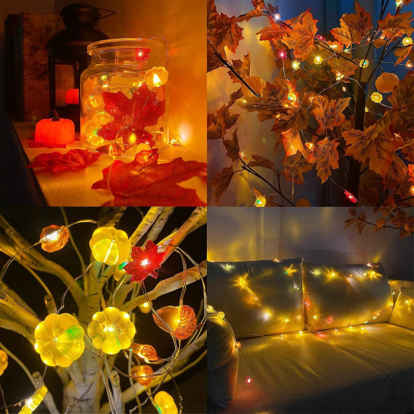 3d Maples Acorns String Lights Höstdekor, batteridriven höstgirland med lampor inomhus utomhusdekoration för hösten hösten halloween Thanksgiving