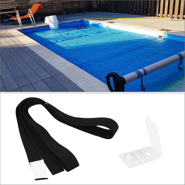 Pakke med 8 stropper og holderklemmer, erstatningstilbehør til poolrullesystem, til pooldækken