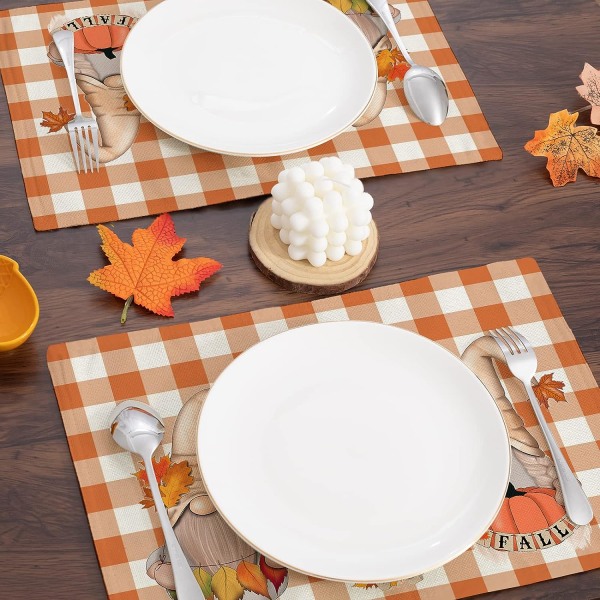 Höst Servetter för Matbord Orange Buffalo Plaid Servetter Set om 4 Farmhouse Thanksgiving Höst Dekorationer för