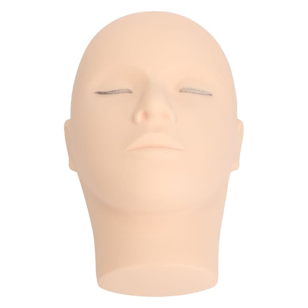 Silicone Makeup Practice Head with 3-Layer Eyelashes, Pink Beauty Training Display Mannequin