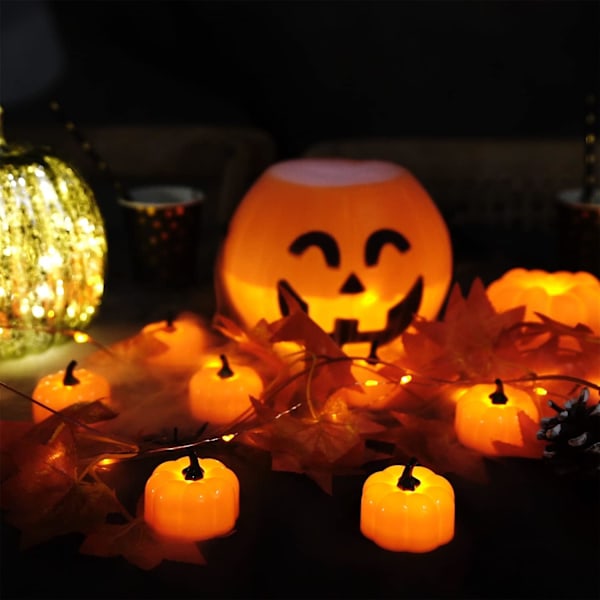 12 Pak LED Græskarlys, Halloween Græskar Batteridrevet, Græskar Te Lys, Lys Op Jack O’ Lanterns til Hallo