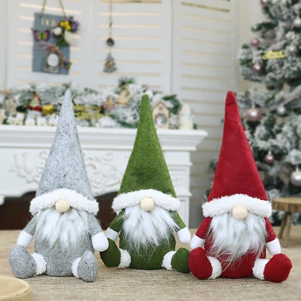 God Jul Lång Hatt Svensk Tomte Gnome Plysch Doll Ornament Handgjord TGray