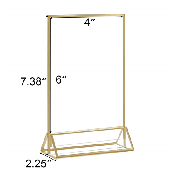10 x 15 Klar Skylthållare med Gyllene Kanter och Vertikalt Stativ, Dubbelsidiga Bordsplaceringskort Bildramar för Bröllop