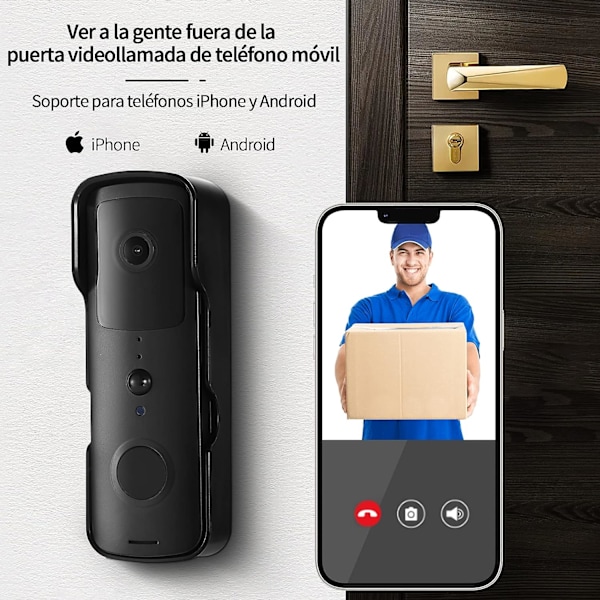 Videodörrklocka, Trådlös Videodörrklocka, Smart WIFI Videokommunikation, Dörrsäkerhetskamera och Infraröd Nattsyn för H