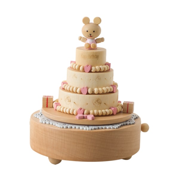 Hyvää syntymäpäivää Kellokoneisto Vintage puinen musiikkilaatikko kakku Sarjakuva eläinlahja lapsille Kotitoimiston sisustus