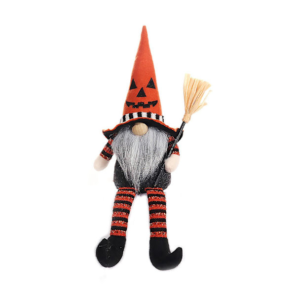 Halloween-herra ja rouva Tonttu roikkuvilla jaloilla, käsityönä valmistettu plushikoriste, oranssi