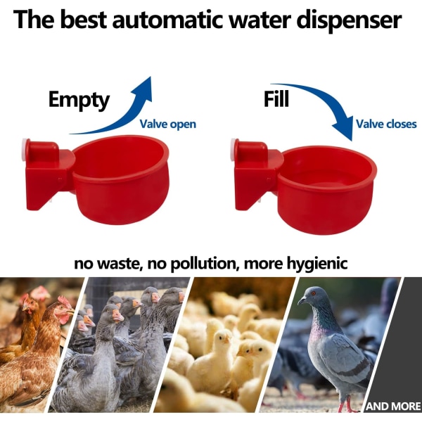 12-pack Kycklingvattenkopp Automatisk Vattenkoppssats för Fjäderfä Flytande Stil Gravitationsmatning Vattenbehållare Kycklingvattenmatare Dri