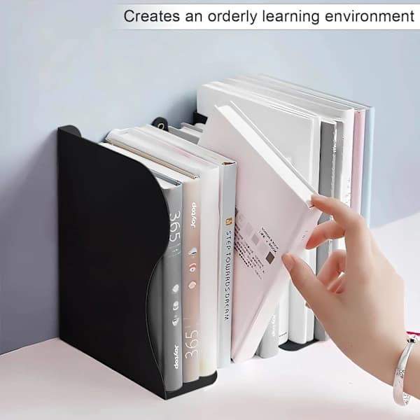 HA~Adjustable Non-Slip Heavy Duty Bookends, Decorative Bookends for Library Home Classroom School Office (Black)