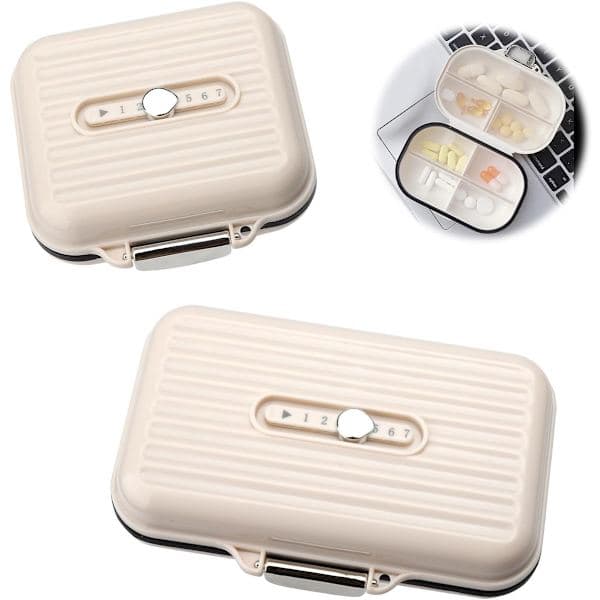 2-pack Pill Box, Tablet Case, Pill Organizer, Practical Medicine Box for Travel and Daily Use (Large + Small Beige)