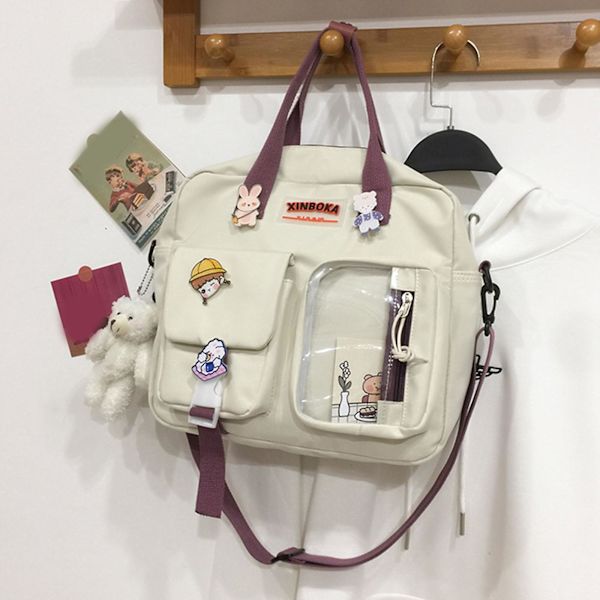 Afslappet Crossbody Taske Anti-Tyveri Skoletaske Med Mange Lommer Til Studerende Daglig Lilla
