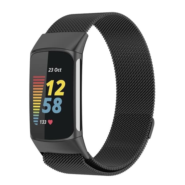 Fitbit Charge 6 / 5 Metalarmbånd Milanese Loop Sort