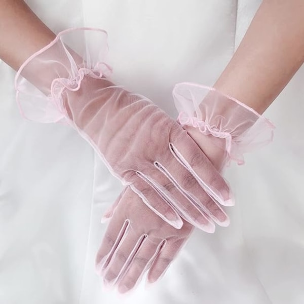 Pink - Korte Handsker til Kvinder til Galla, Te-Fester og Bryllupper