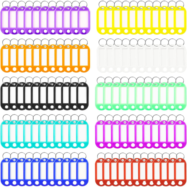 110 st plast resbagage nyckelbrickor med nyckelring ID-tag nyckelringar (10 färger)