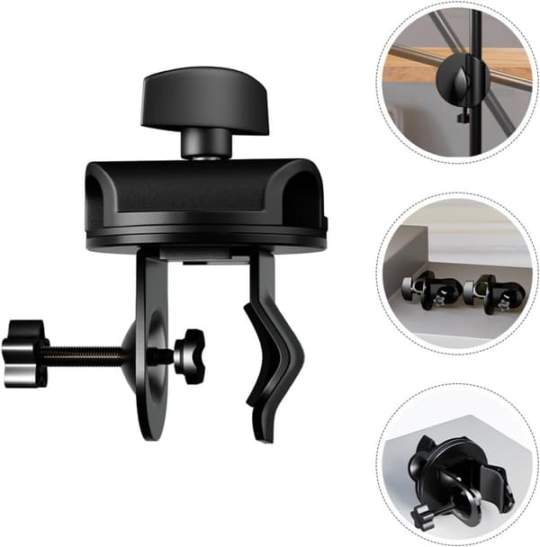 Microphone Stand Clamp Metal Adjustable Height 360 Degree Rotation 15mm Hole Diameter Black Compact Design