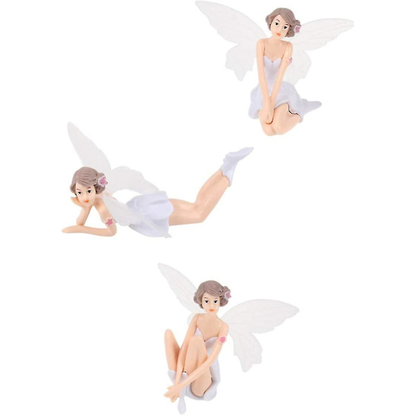 Julefe-Kakepynt Engel Cupcake Dekorasjon Blomst Fe Med Vinger Miniatyrfigurer For Skrivebords Ornament (3stk, hvit)