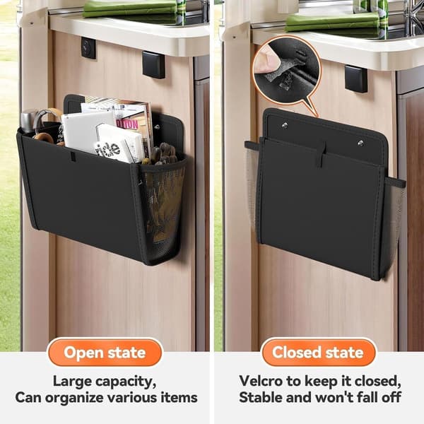 x RV Door Organizer, Black, 2 Pieces, Wall Mount, Hanging Bag with Large Compartments, RV Organization Solutions