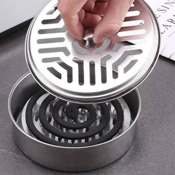 2 stk. Rustfrit Stål Spiral Røgelsebrænder Bærbar Myggespiral Holder Æske Sandeltræsholder Brandsikker Røgelseholder
