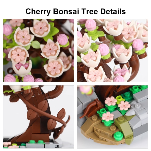 Mini Bricks Sakura Bonsai Modell - Kreativ DIY Simuleringsmodell med Minipartiklar, Blommor, Botanisk Samling, Byggset