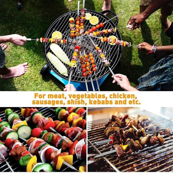 10 st Kabob-spett i platt metall, grillspett i rostfritt stål, Shish Kebob-spett, breda återanvändbara grillspettset för kött, räkor, kyckling