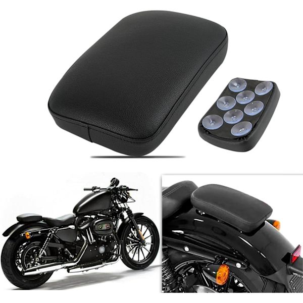 Motorcykel Läderdyna 6 Sugkoppar Bakre Passagerarsäte för Harley Cruiser Chopper Custom Motorcyklar Svart Rektangulär Dyna Säte