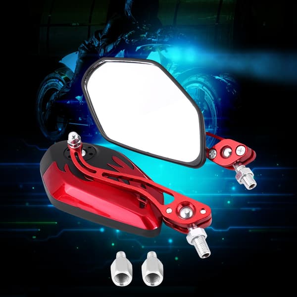 1 Pair 8mm 10mm Universal Motorcycle Scooter Aluminum Flame Pattern Rearview Mirrors Red