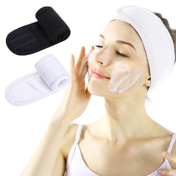2 STK Facial Spa Pandebånd - Makeup Brusebad Bath Wrap Sport Pandebånd Klud Justerbar Stretch Håndklæde med Magic Tape