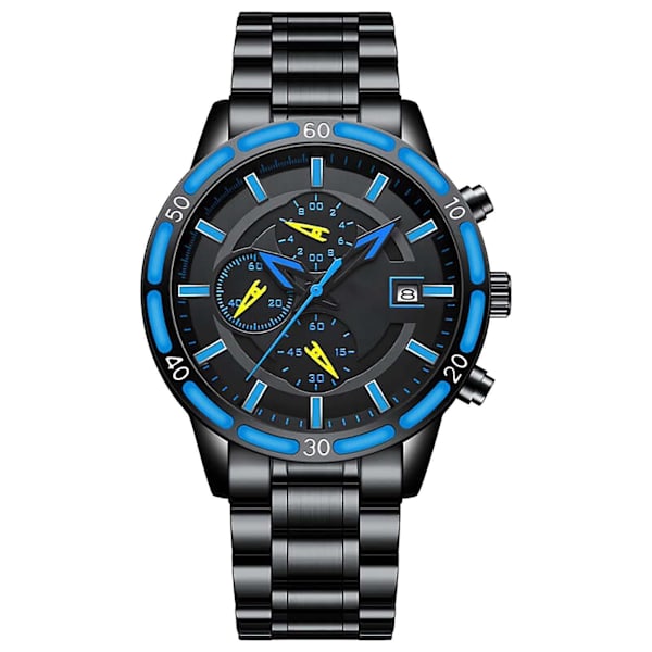 Herre Multi Time Chronograph Digital Analog Stål Sports Armbåndsur D