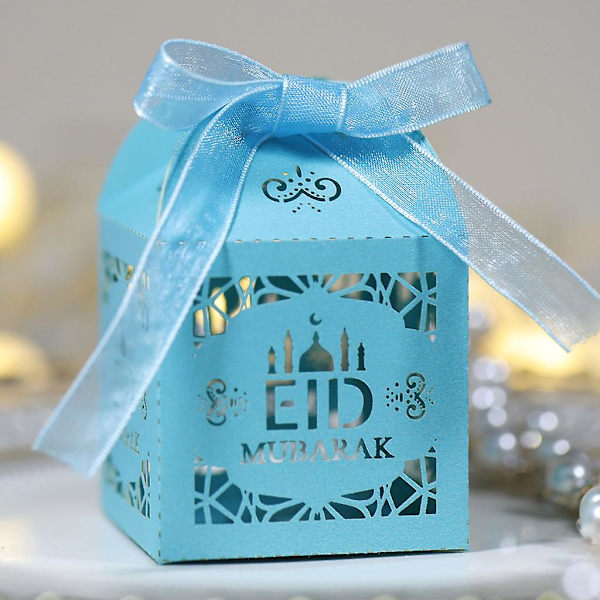100 stk Papir Godteriboks Ramadan Dekorasjon Hul Utskjæring Gaveboks Festartikler Blå