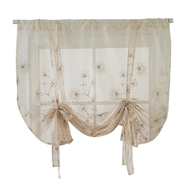 Bindbare Gardiner Broderte Blomster Voile Kjøkken Gardin Bundet Blomster Bindbare Gardiner-117*160cm