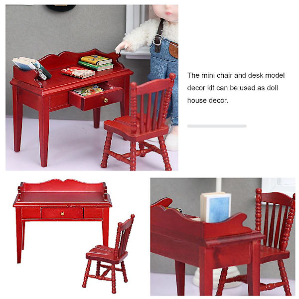 1 Sett Mini Skrivebordsstol Ornament Dukkehust Layout Dekor Tre Skrivebordsstol Pynt Rød 9.8X8CM Red 9.8X8CM