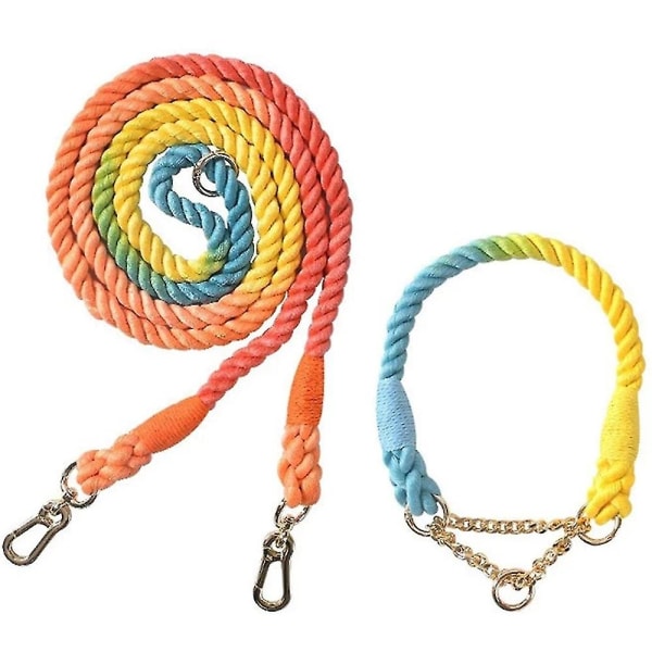 Gradient Color Hundhalsband Tillbehör Kopplar Rep Metallkedja Halsbandsband Pet Walking Training L