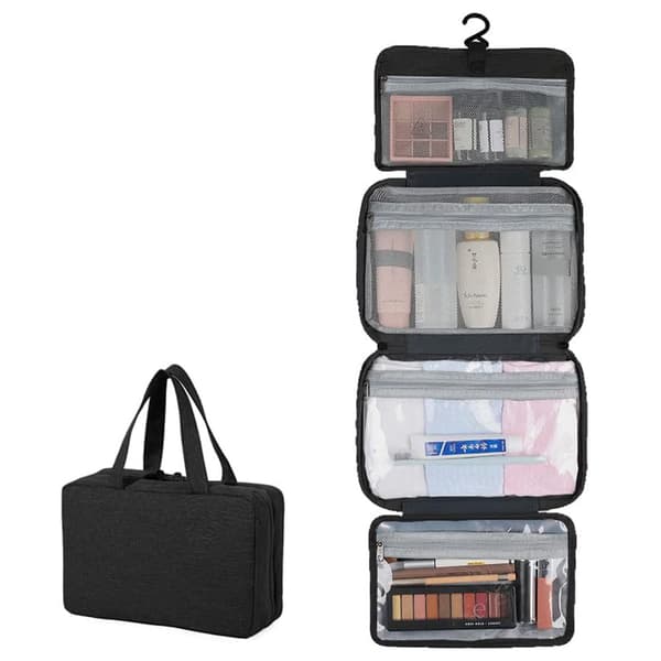 Vandtæt makeuptaske med tør- og vådrum - Sort