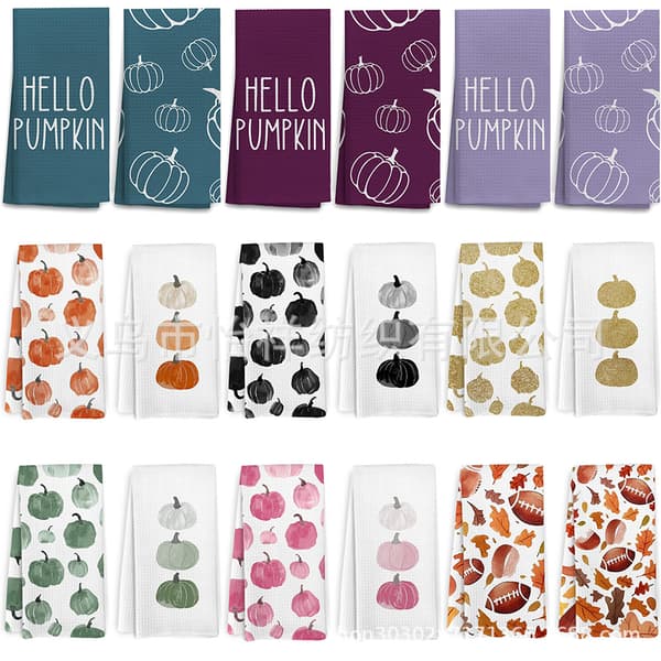 Pumpkin Pattern Dish Towel for Kitchen, Absorbent Decorative Cleaning Cloth with Autumn Design 2 45*66cm 2 45*66cm