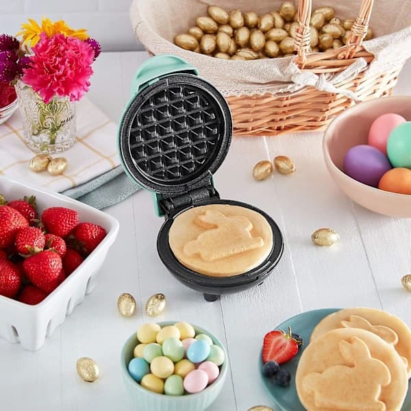 DASH Mini Maker for Individual Waffles, Hash Browns, Keto Chaffles with Easy-Clean, Non-Stick Surfaces, 4 Inch, Aqua
