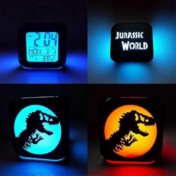 Jurassic Park Dinosaur 3D Stereo Small Alarm Clock Creative LED Night Light Electronic Clock Bedside Clock Bedroom Ambient Light - with USB Power Cable