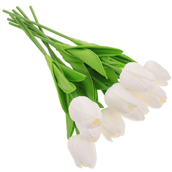 10 st konstgjorda tulpaner i PU, konstgjorda blommor, blomsterarrangemang, bukettdekoration, vit, 3x3x32 cm