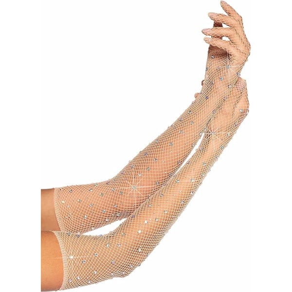 Lange hansker for kvinner med strass og netting