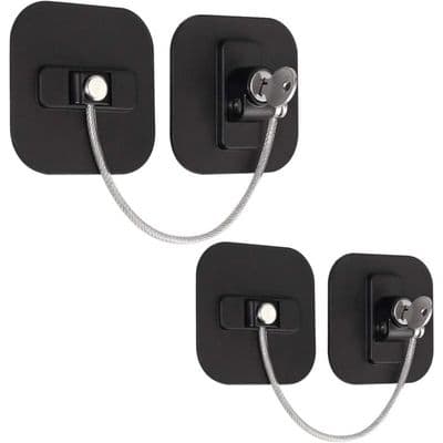 Child-safe window lock, 2 secure locks with stainless steel cable for windows and cabinets.