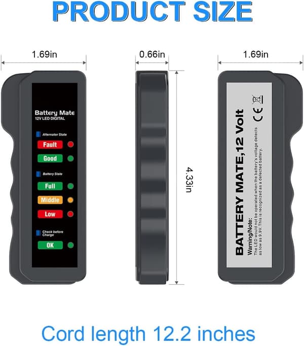 12V Car Battery Test, BM310 Car Digital Alternator Charging System Analyzer with LED Indication