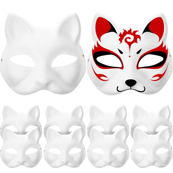 10 st Vita Masker Pappmasker Blanka Kattmasker för Dekoration DIY Måleri Maskerad Cosplay Fest White