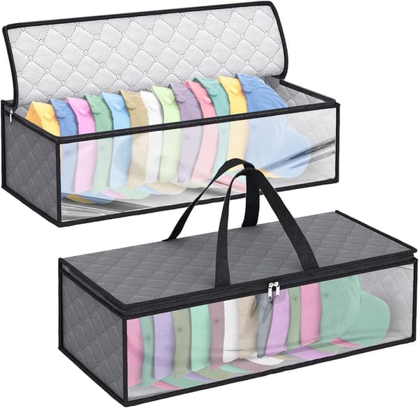 2-pack hat storage bag for baseball caps, hat organizer case, hat holder rack with 2 carrying handles for wardrobe, moisture protection