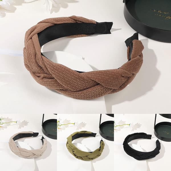 Hårband för kvinnor, Mode Boho-hårband Toppknutet med strass Elastiska träningshårband (Brun)