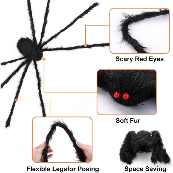 2 Pak Halloween Udepynt Edderkopper, 5FT Gigantiske Hårede Edderkopper til Halloween Havepynt Ude Frygtelig Fest