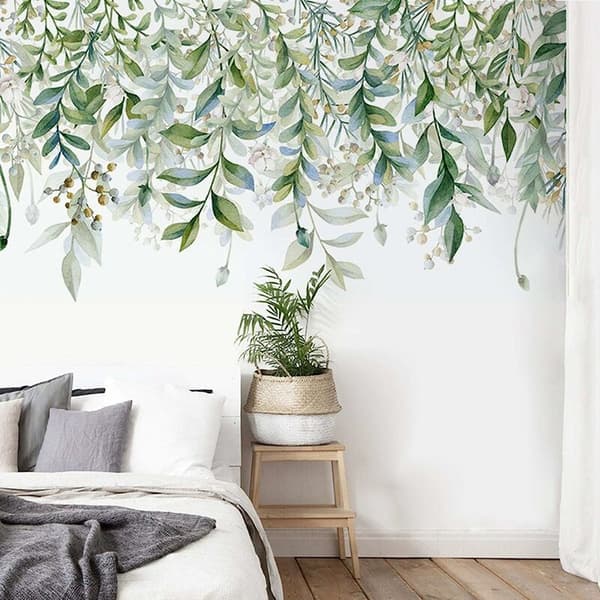 Green Plants Vines Wall Decals, Green Leaf Wall Stickers, Hanging